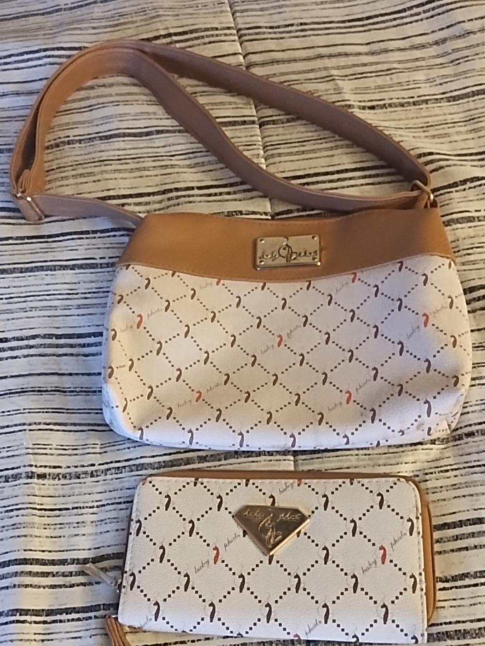 Baby Phat Cream and Tan Shoulder Crossbody with Matching Wallet